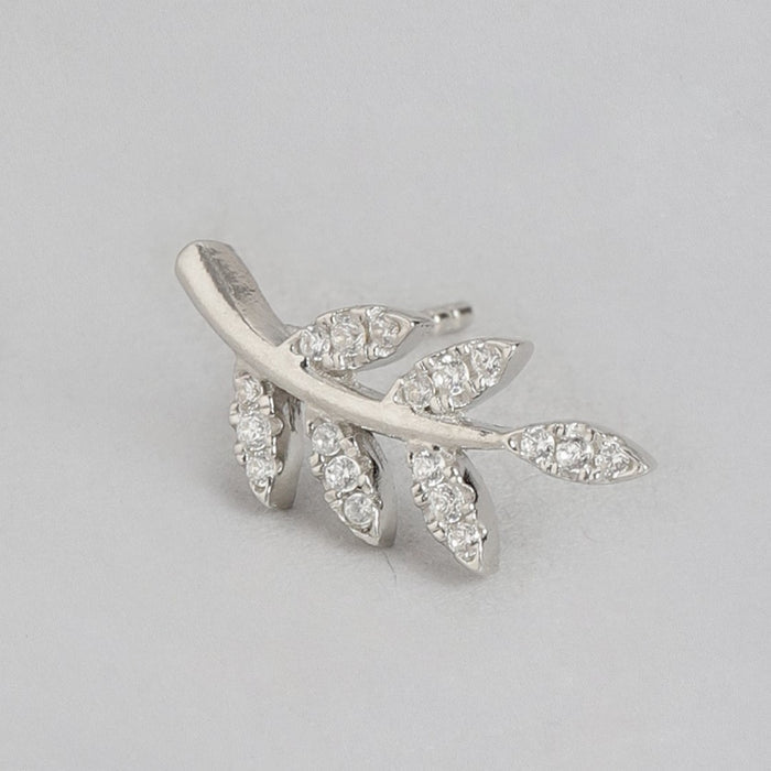 Nature's Elegance Rhodium Plated Stud Earring with Cubic Zirconia