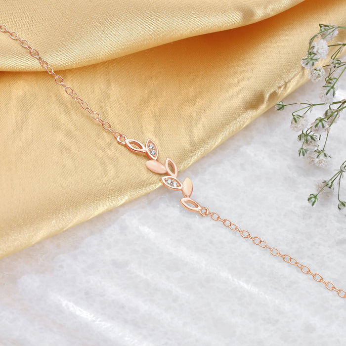 Nature's Embrace Leaf Rose Gold-Plated 925 Sterling Silver Bracelet Gift Hamper