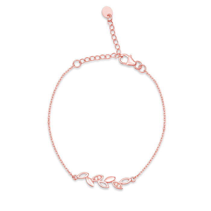 Nature's Embrace Leaf Rose Gold-Plated 925 Sterling Silver Bracelet Gift Hamper