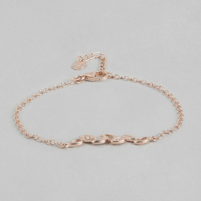 Nature's Embrace Leaf Rose Gold-Plated 925 Sterling Silver Bracelet