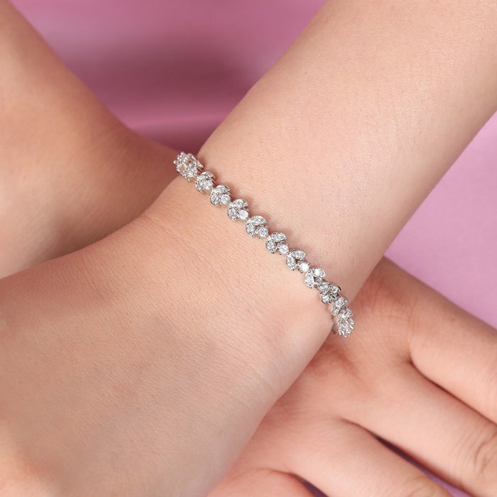 Nature's Sparkle Rhodium Plated 925 Sterling Silver Leaf Bracelet