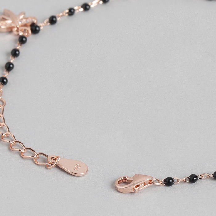 Nature's Whimsy Rose Gold-Plated CZ Leaf & Butterfly 925 Sterling Silver Bracelet