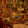 Pandits performing Navgrah Shanti Pooja havan honouring the nine planetary deities
