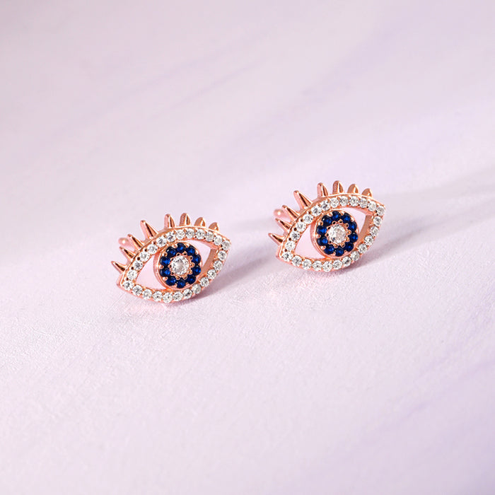 Nazar Charm Rose Gold Plated 925 Sterling Silver Earrings