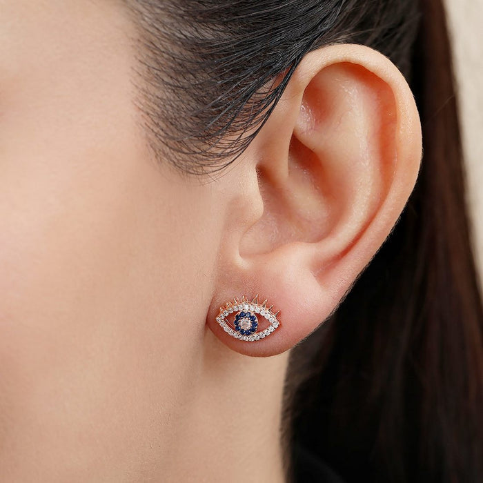 Nazar Charm Rose Gold Plated 925 Sterling Silver Earrings