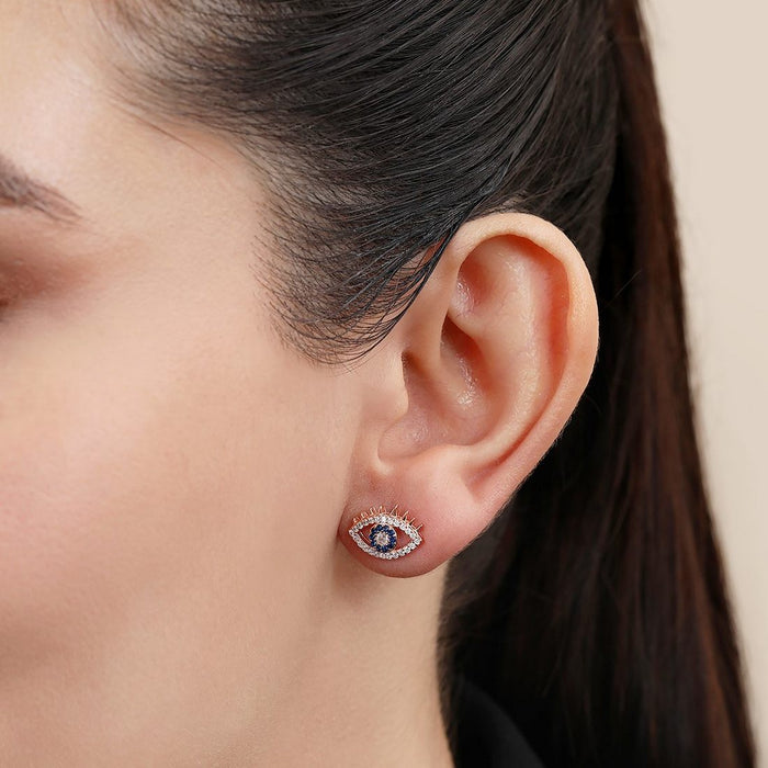 Nazar Charm Rose Gold Plated 925 Sterling Silver Earrings