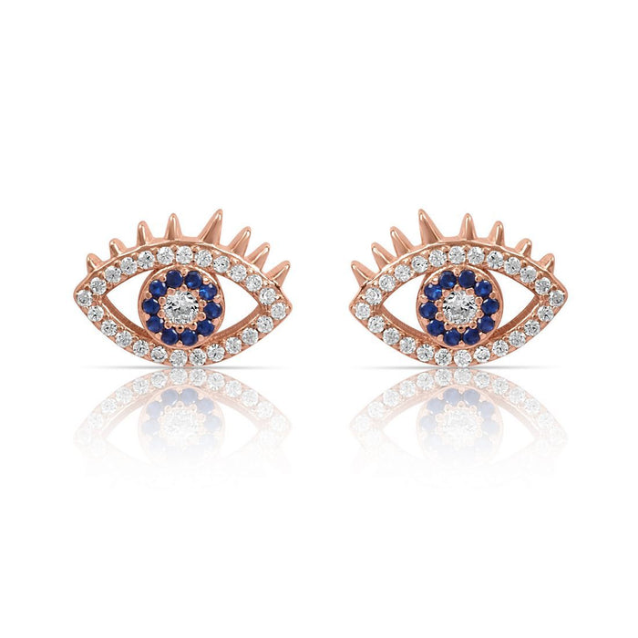 Nazar Charm Rose Gold Plated 925 Sterling Silver Earrings
