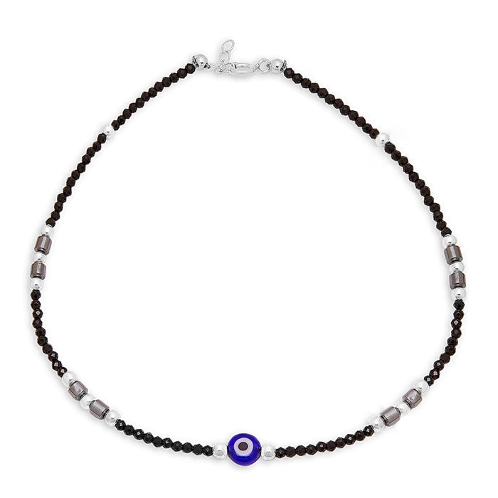Nightshade Guardian 925 Sterling Silver Rhodium-Plated Evil Eye Anklet