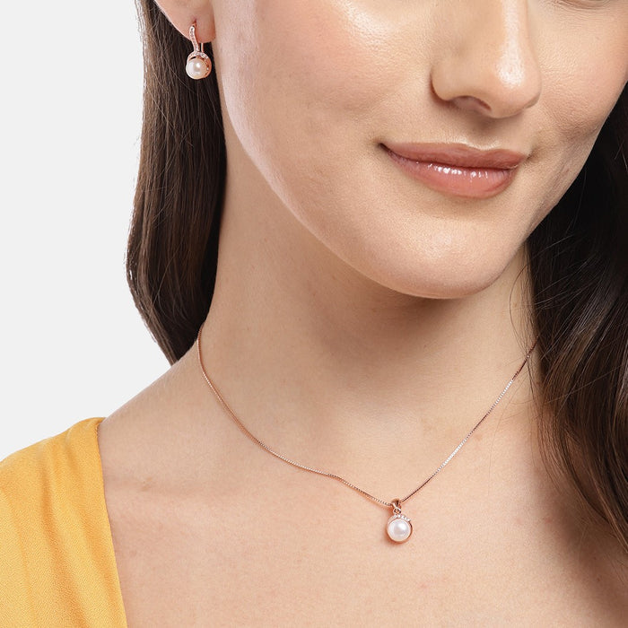 Ocean Blush Freshwater Pearl Rose Gold-Plated 925 Sterling Silver Jewelry Set