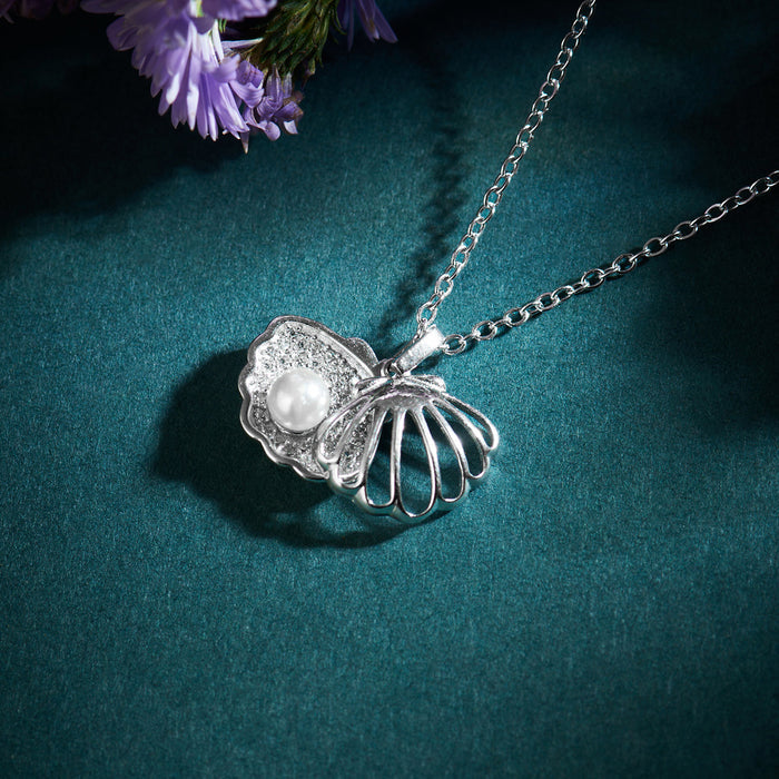 Ocean's Secret Pearl Rhodium Plated 925 Silver Necklace