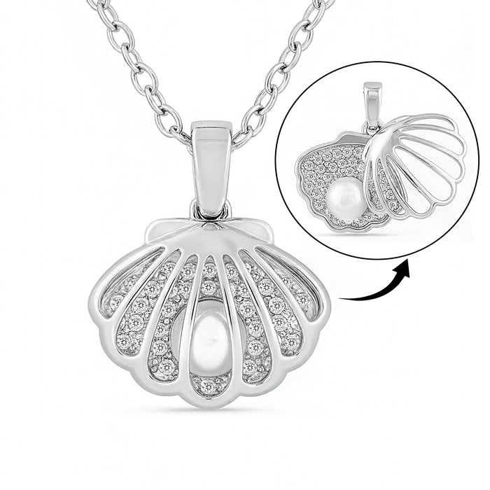 Ocean's Secret Pearl Rhodium Plated 925 Silver Necklace