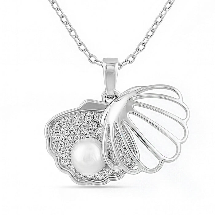 Ocean's Secret Pearl Rhodium Plated 925 Silver Necklace