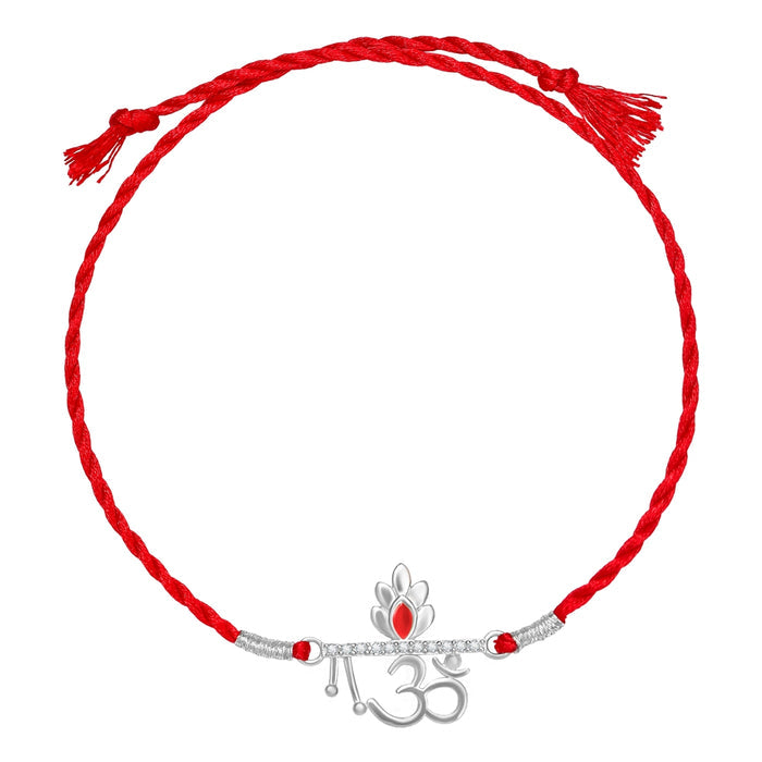 Om Charm Rhodium-Plated Sterling Silver Thread Rakhi For Him