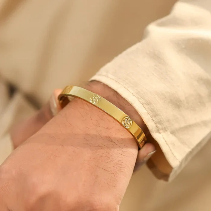 Om Engraved Gold Plated Cuff Bracelet