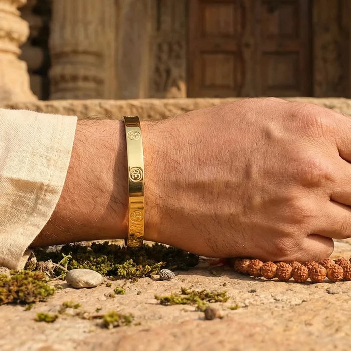 Om Engraved Gold Plated Cuff Bracelet