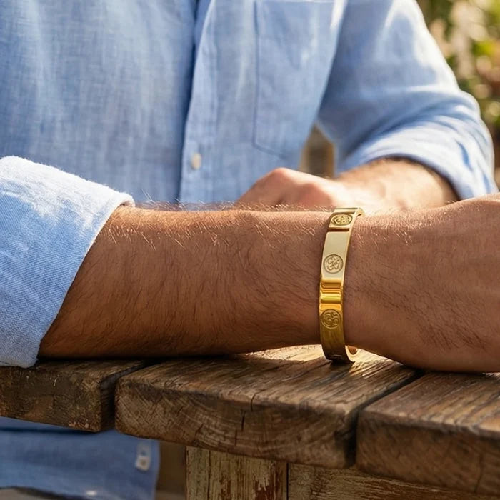 Om Engraved Gold Plated Cuff Bracelet - view 2