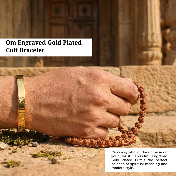 Om Engraved Gold Plated Cuff Bracelet - view 5