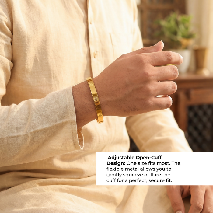 Om Engraved Gold Plated Cuff Bracelet - view 6