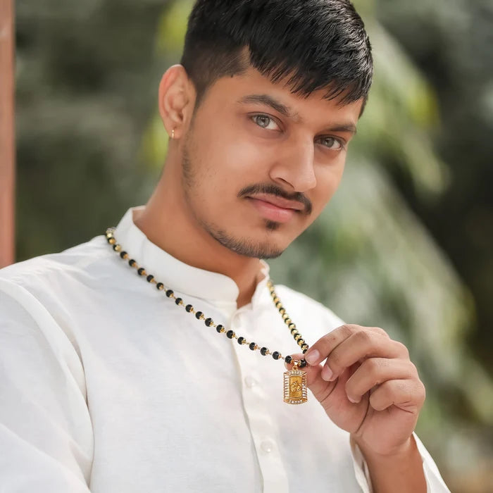 Om Engraved Statement Pendant with Gold Platted Karungali - view 4
