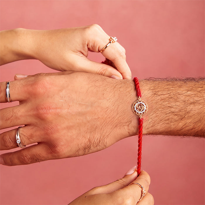 OM Floral CZ Gold Plated Silver Rakhi (Zavya Signature)
