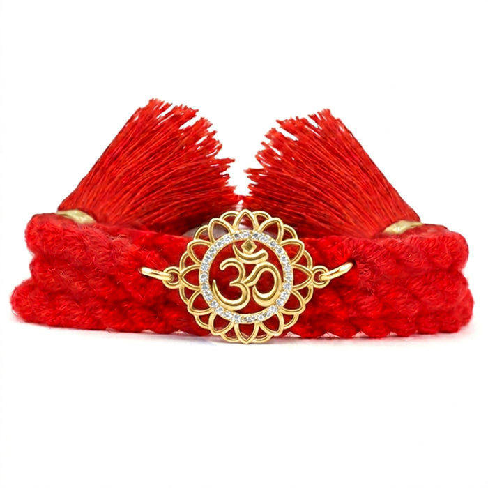OM Floral CZ Gold Plated Silver Rakhi (Zavya Signature)