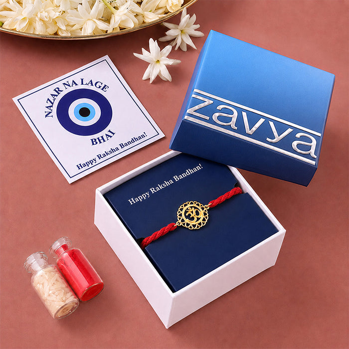 OM Floral CZ Gold Plated Silver Rakhi (Zavya Signature)