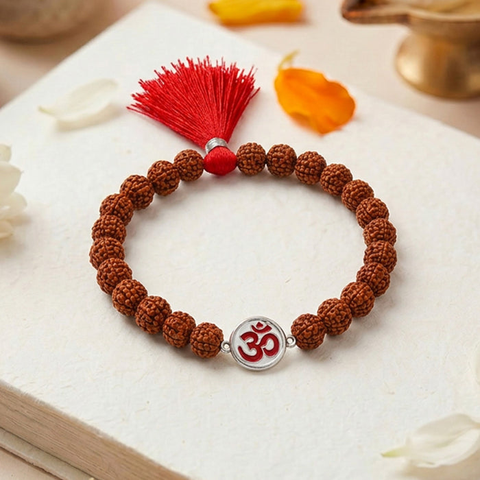 Om Rudraksh Silver Bracelet Rakhi (Zavya Signature)