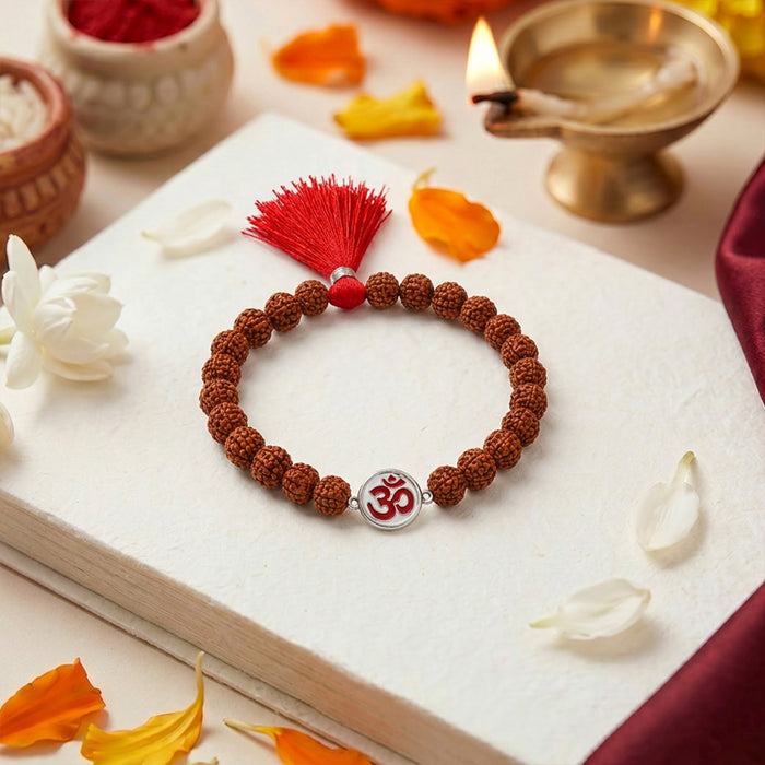 Om Rudraksh Silver Bracelet Rakhi (Zavya Signature)