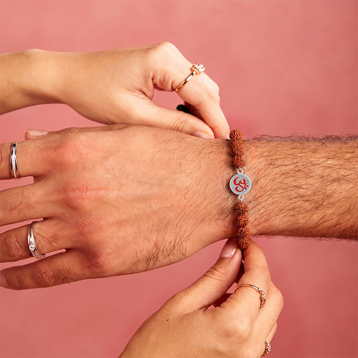 Om Rudraksh Silver Bracelet Rakhi (Zavya Signature)