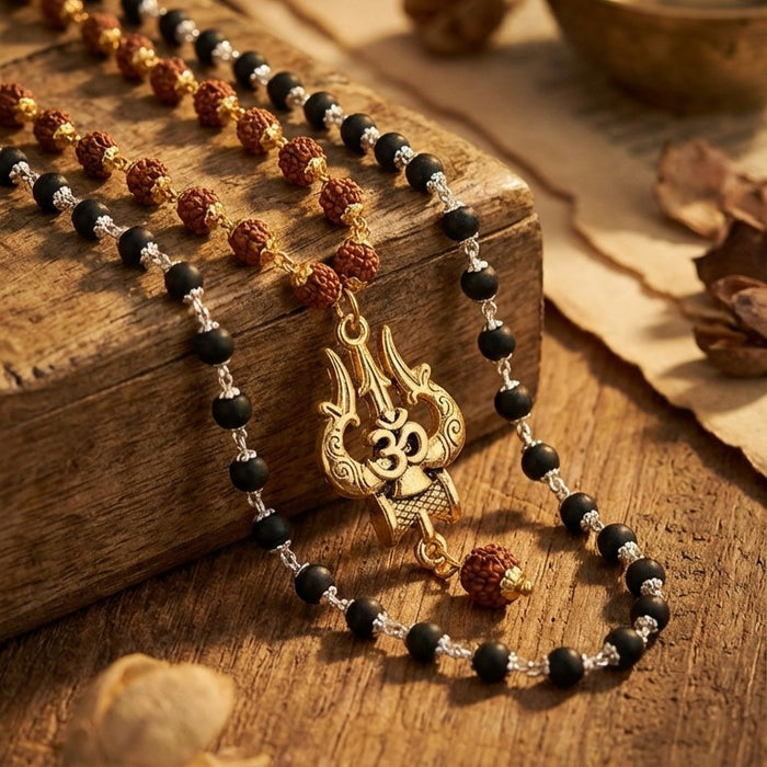 Om Shiva Rudraksha 54 Beads & Karungali Silver Cap Necklace Combo (Certified) - view 2