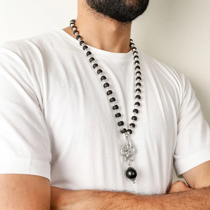 OM Shiva Trishool Karungali Mala with free Karungali bracelet, product view