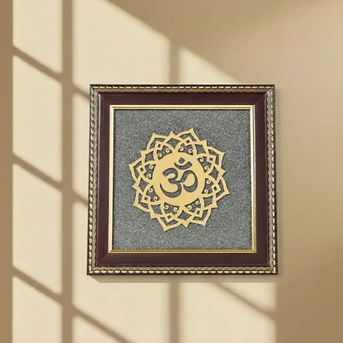 Om Symbol Raw Pyrite Frame | Meditative Mandala for Peace & Cosmic Energy