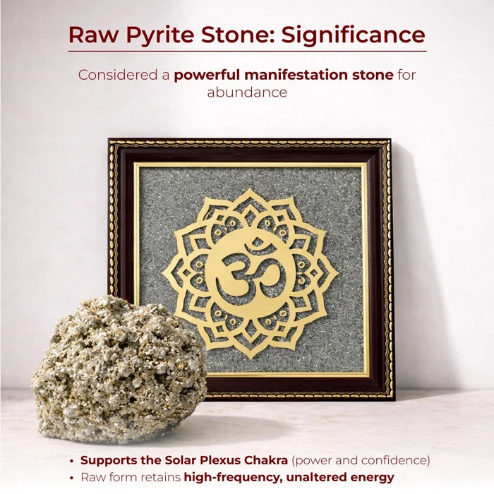 Om Symbol Raw Pyrite Frame | Meditative Mandala for Peace & Cosmic Energy - view 3