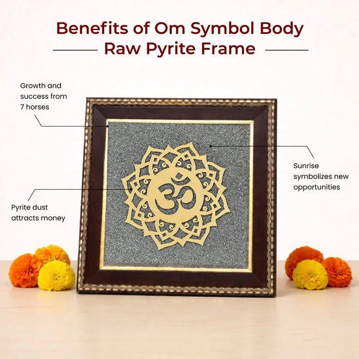 Om Symbol Raw Pyrite Frame | Meditative Mandala for Peace & Cosmic Energy - view 4