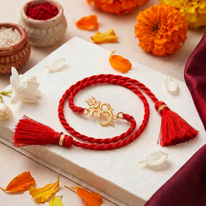 Om Trishul Charm Gold Plated Silver Rakhi (Zavya Signature)