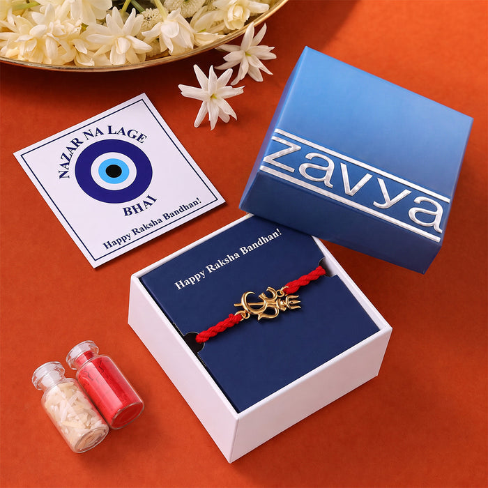 Om Trishul Charm Gold Plated Silver Rakhi (Zavya Signature)