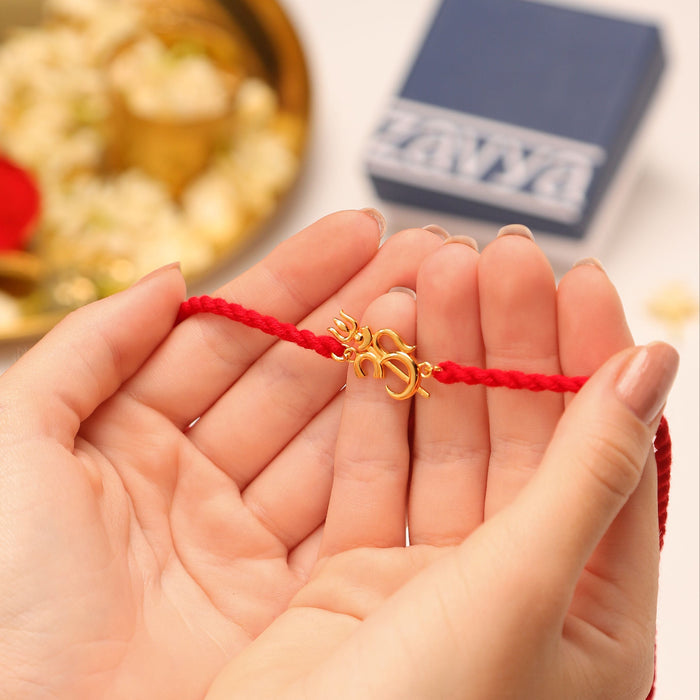 Om Trishul Charm Gold Plated Silver Rakhi (Zavya Signature)