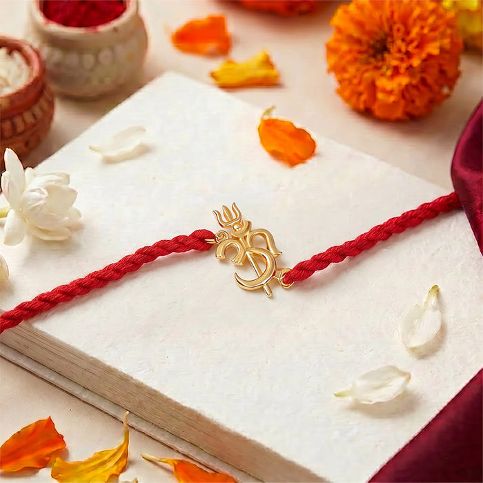 Om Trishul Charm Gold Plated Silver Rakhi (Zavya Signature)