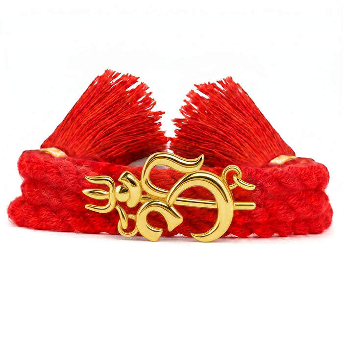 Om Trishul Charm Gold Plated Silver Rakhi (Zavya Signature)