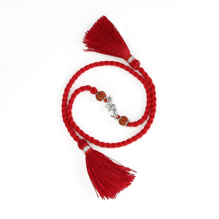 Om Trishul Charm Rhodium & Gold-Plated 925 Sterling Silver Rakhi with Rudraksha Beads Combo for Him