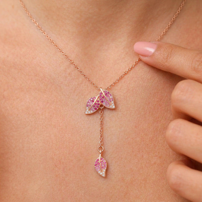 Ombre Bloomfall Leaf Rose Gold Plated 925 Silver Drop Necklace (Zavya Signature)