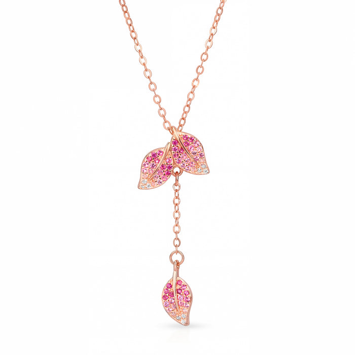 Ombre Bloomfall Leaf Rose Gold Plated 925 Silver Drop Necklace (Zavya Signature)