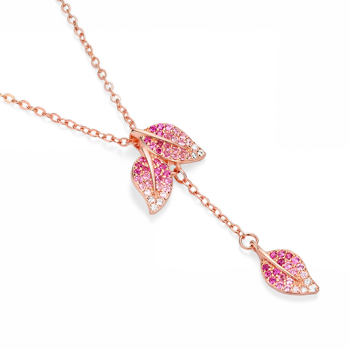 Ombre Bloomfall Leaf Rose Gold Plated 925 Silver Drop Necklace (Zavya Signature)