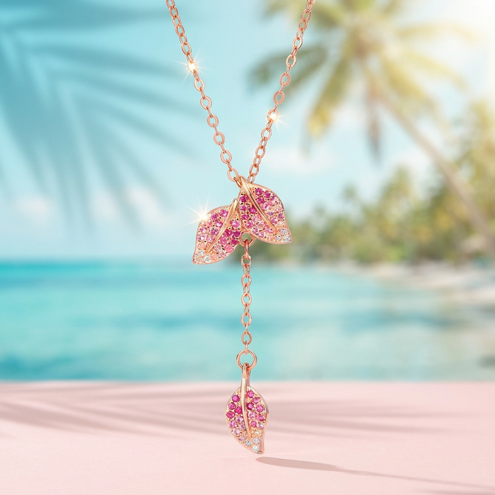 Ombre Bloomfall Leaf Rose Gold Plated 925 Silver Drop Necklace (Zavya Signature)