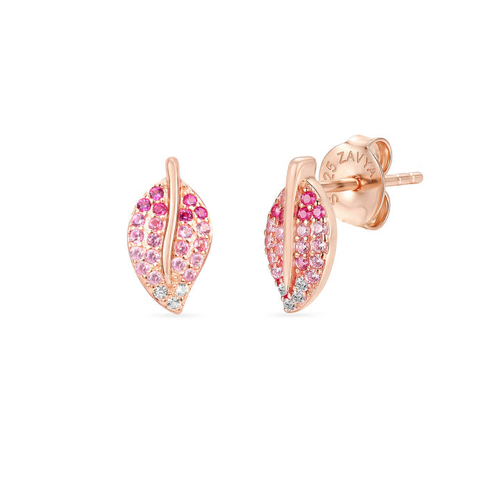 Ombre Blush Leaf Rose Gold Plated 925 Silver Stud Earring (Zavya Signature)
