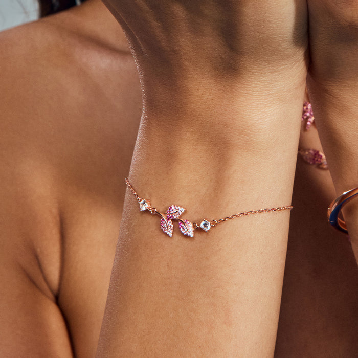 Ombre Blushing Leaf Rose Gold Plated 925 Silver Bracelet (Zavya Signature)
