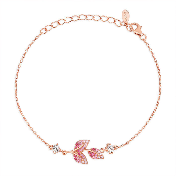 Ombre Blushing Leaf Rose Gold Plated 925 Silver Bracelet (Zavya Signature)
