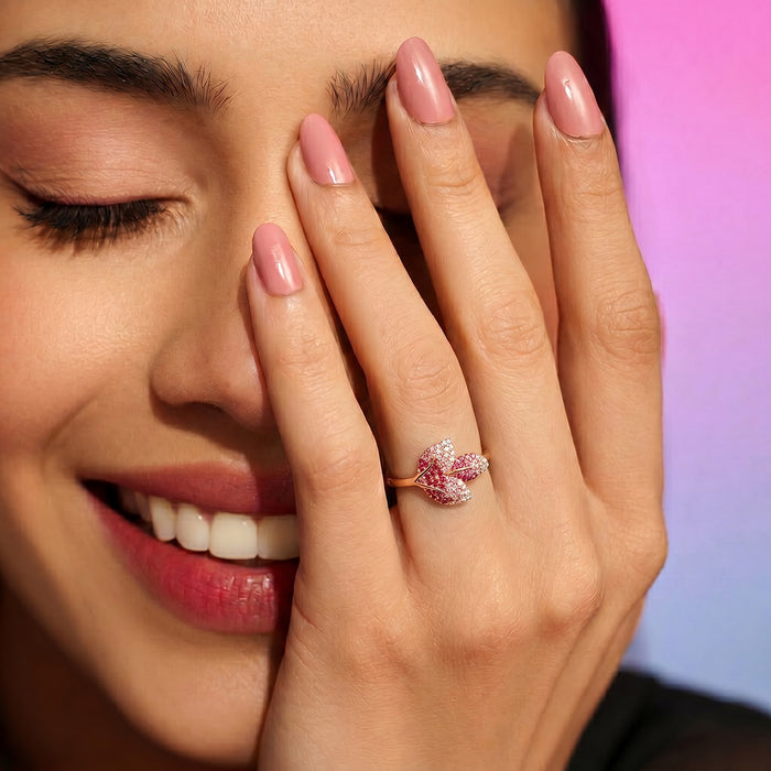 Ombre Blushing Leaf Rose Gold Plated 925 Silver Women Ring (adjustable)