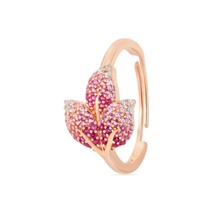 Ombre Blushing Leaf Rose Gold Plated 925 Silver Women Ring (adjustable)