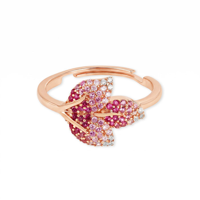 Ombre Blushing Leaf Rose Gold Plated 925 Silver Women Ring (adjustable)